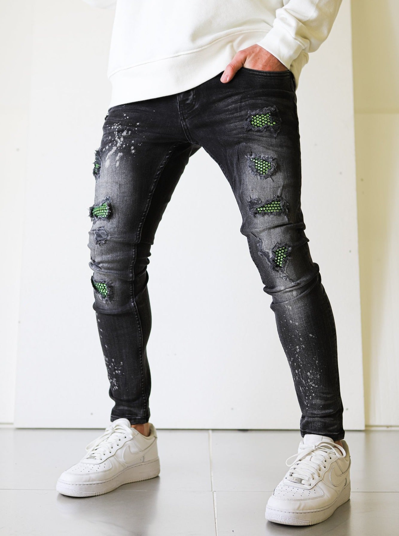 Green Diamond Black Jeans