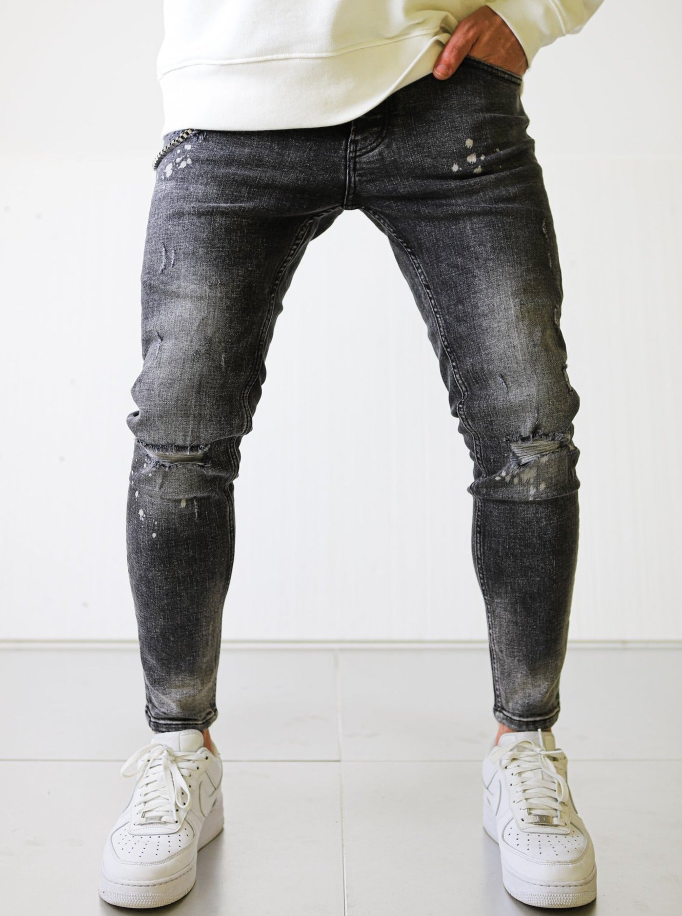Spray-On Gray Ripped Jeans