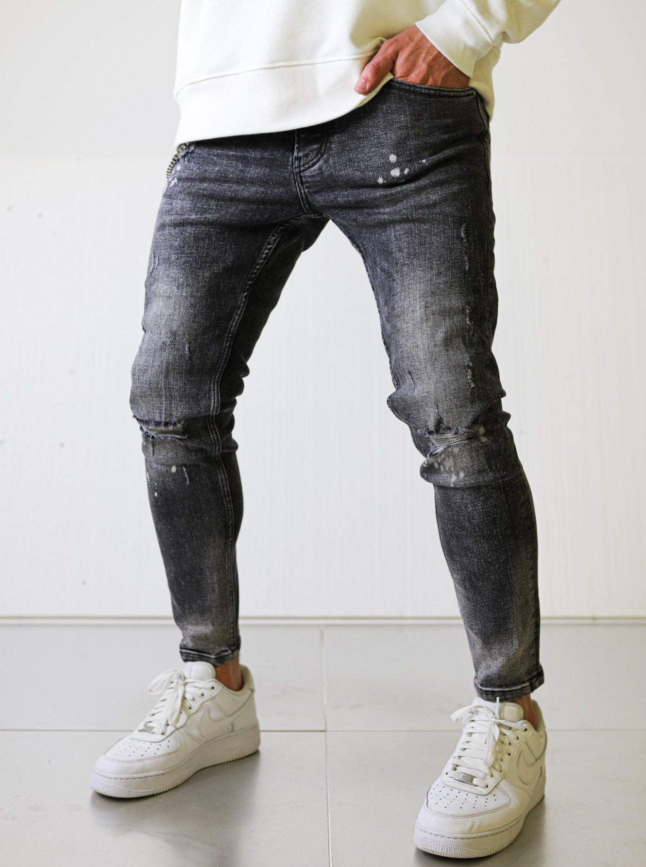Spray-On Gray Ripped Jeans