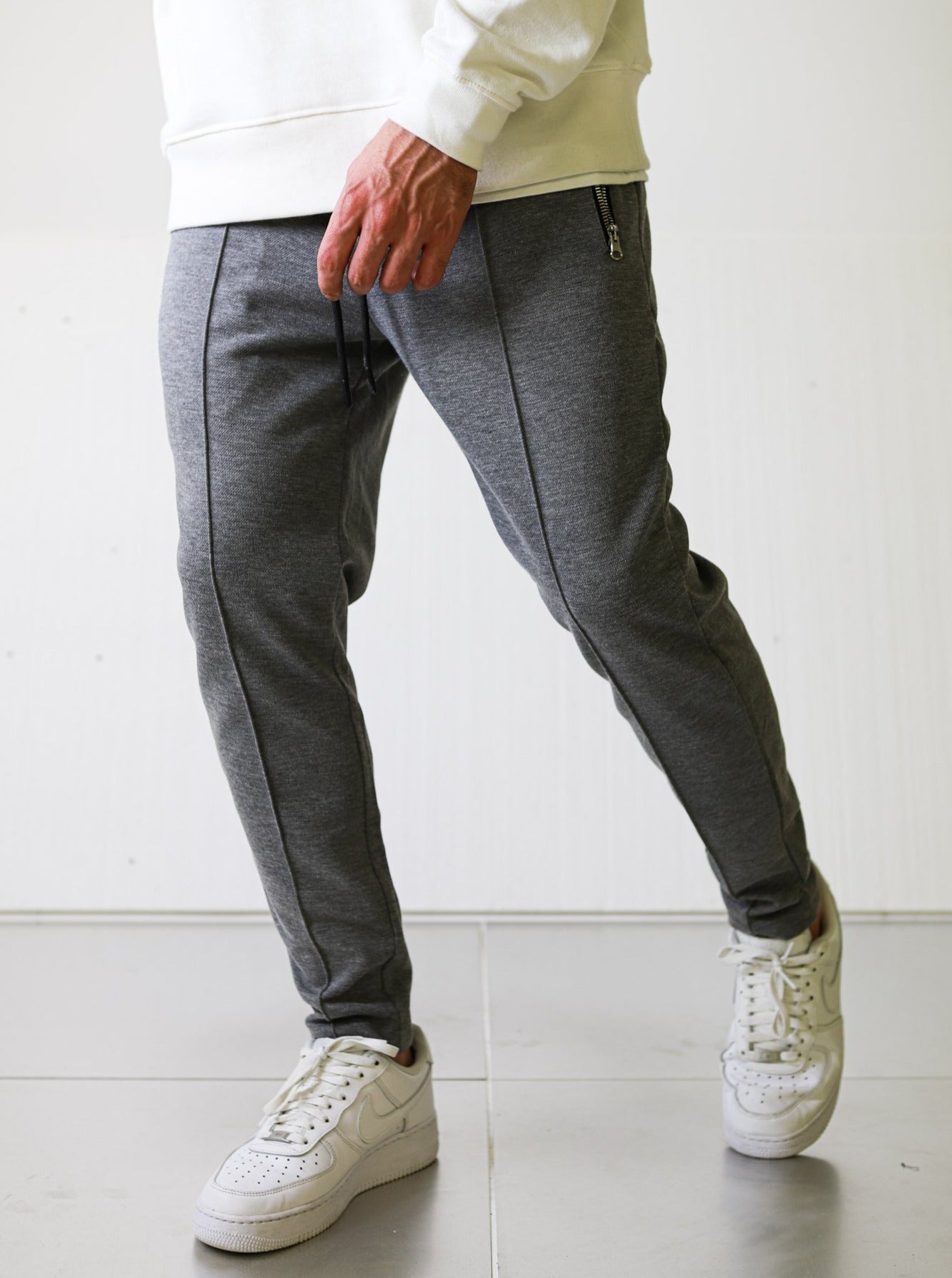 Textured Slim-fit Grey Trousers