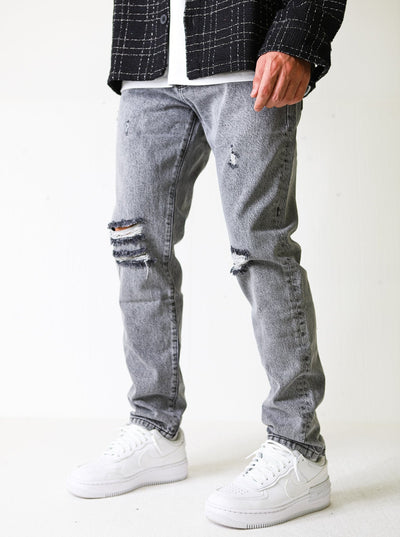 Premium Grey Ripped Essential Jeans