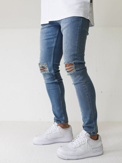 Vintage Blue Knee Ripped Jeans