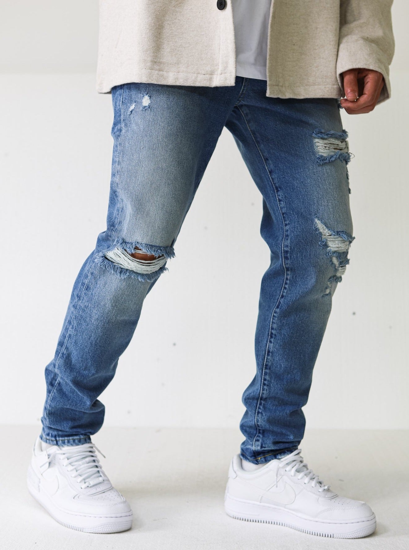 Destroyed Premium Spray On Blue Jeans