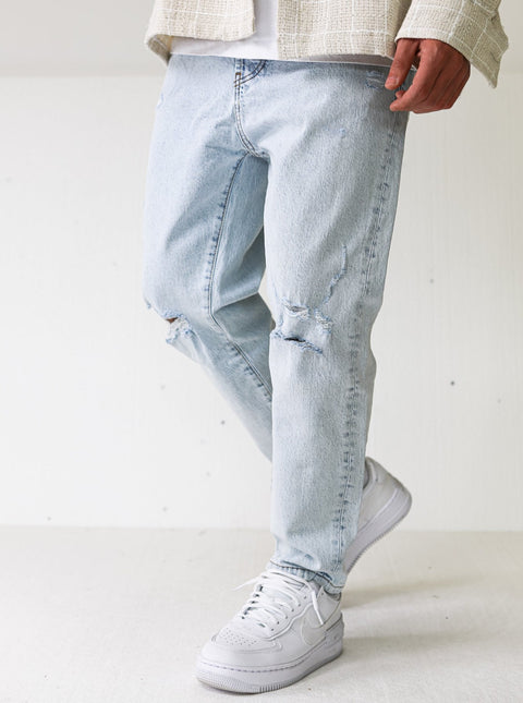 Premium Ice Blue Ripped Baggy Jeans