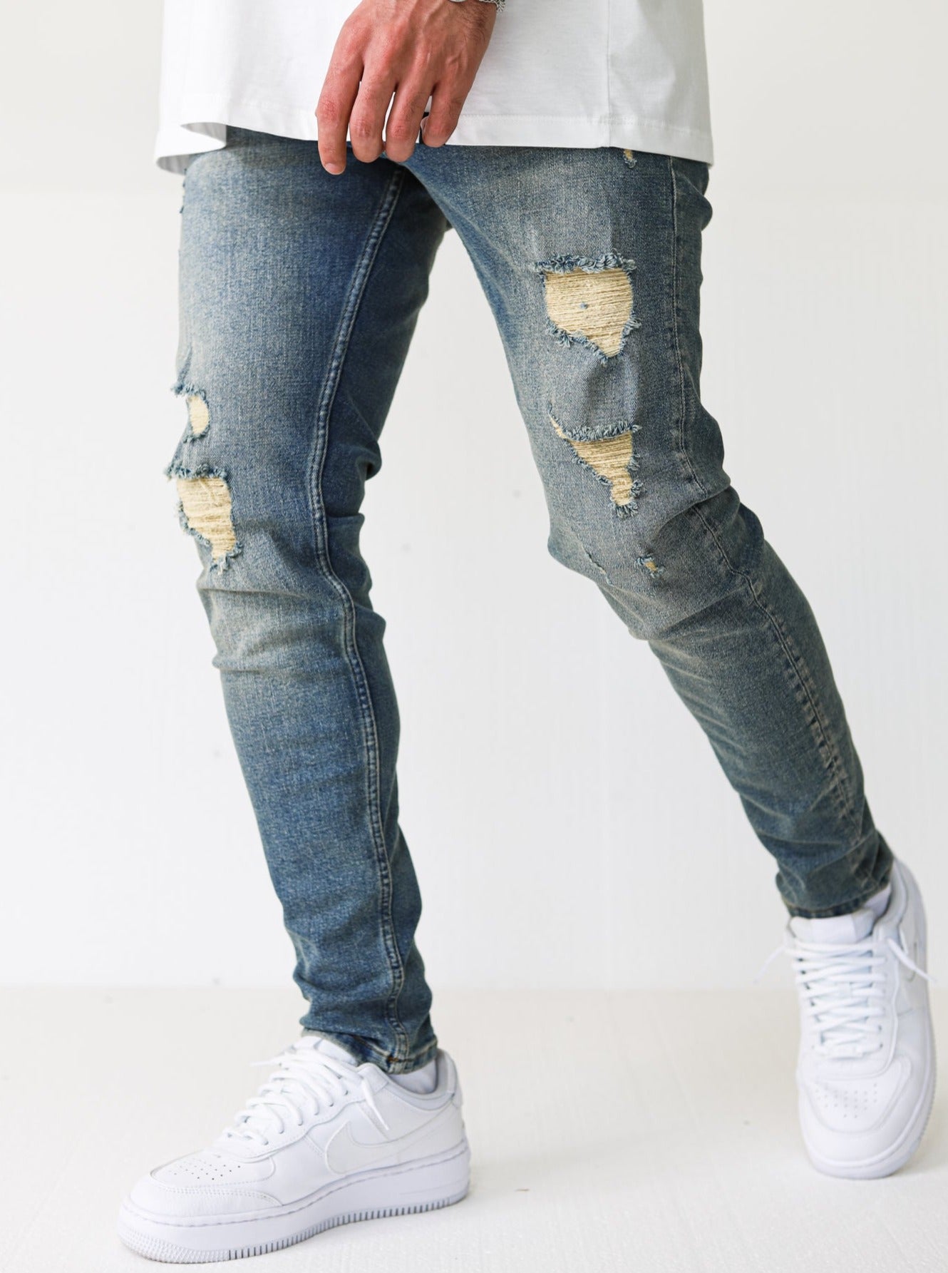 Premium Vintage Stone Ripped Jeans