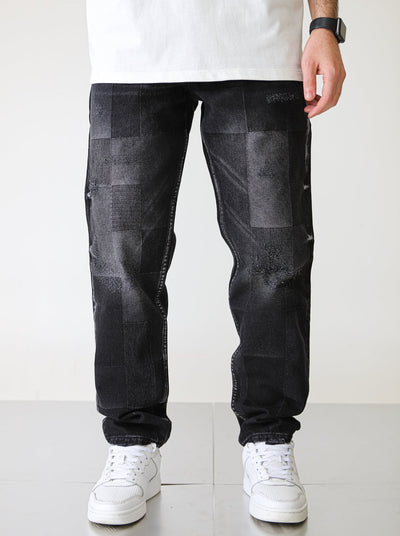 Premium Wide Fit Patterned Black Jeans
