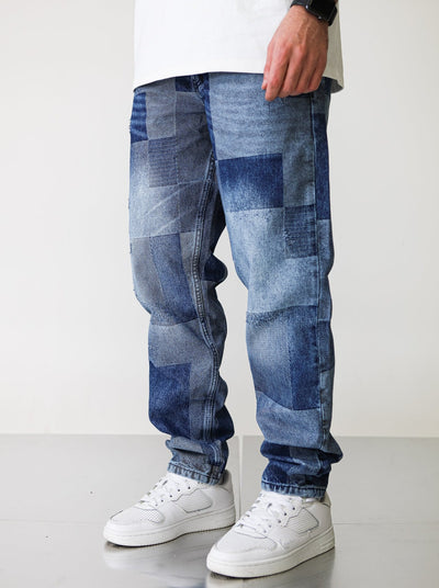Premium Wide Fit Patterned Blue Jeans