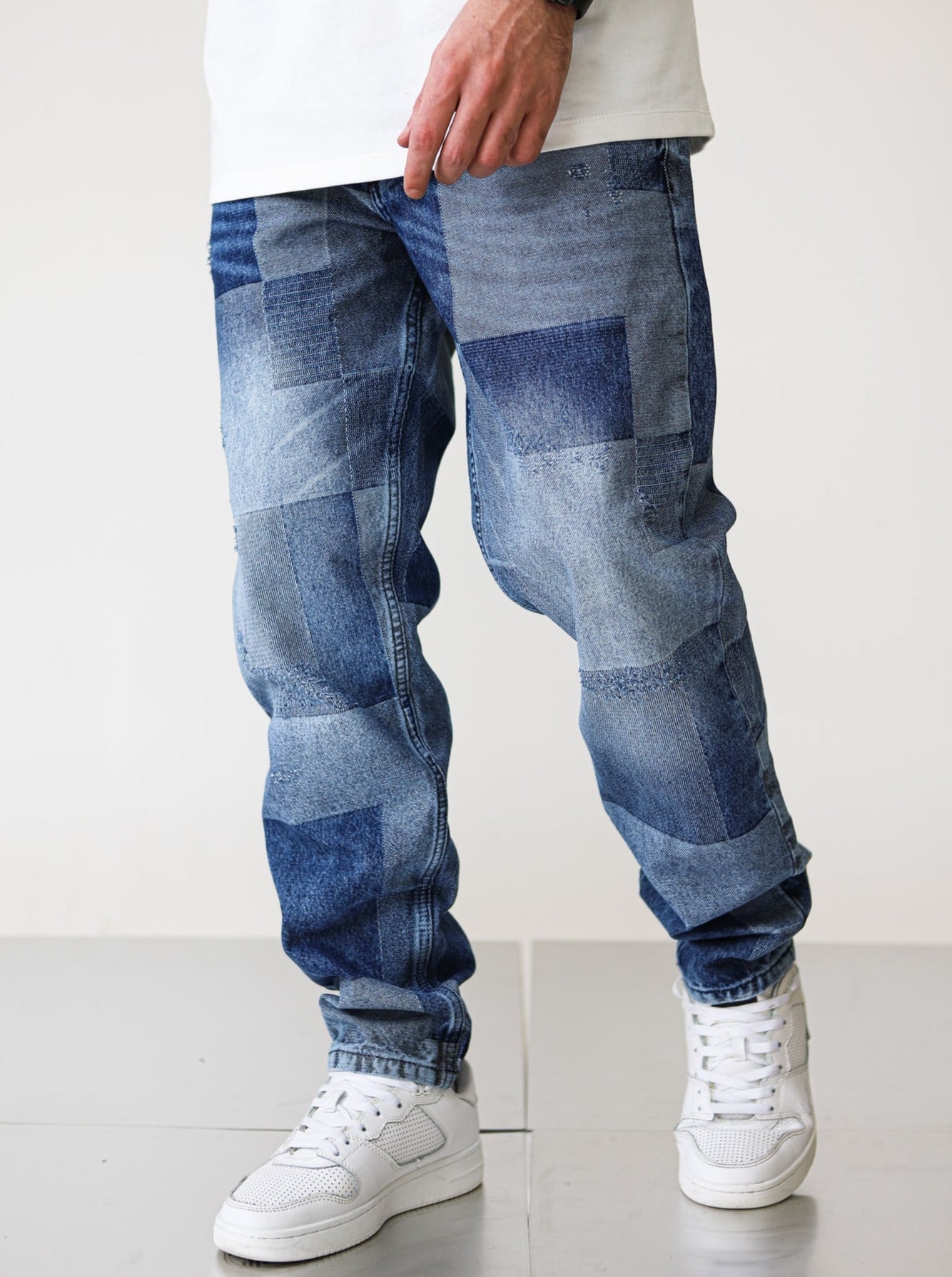 Premium Wide Fit Patterned Blue Jeans