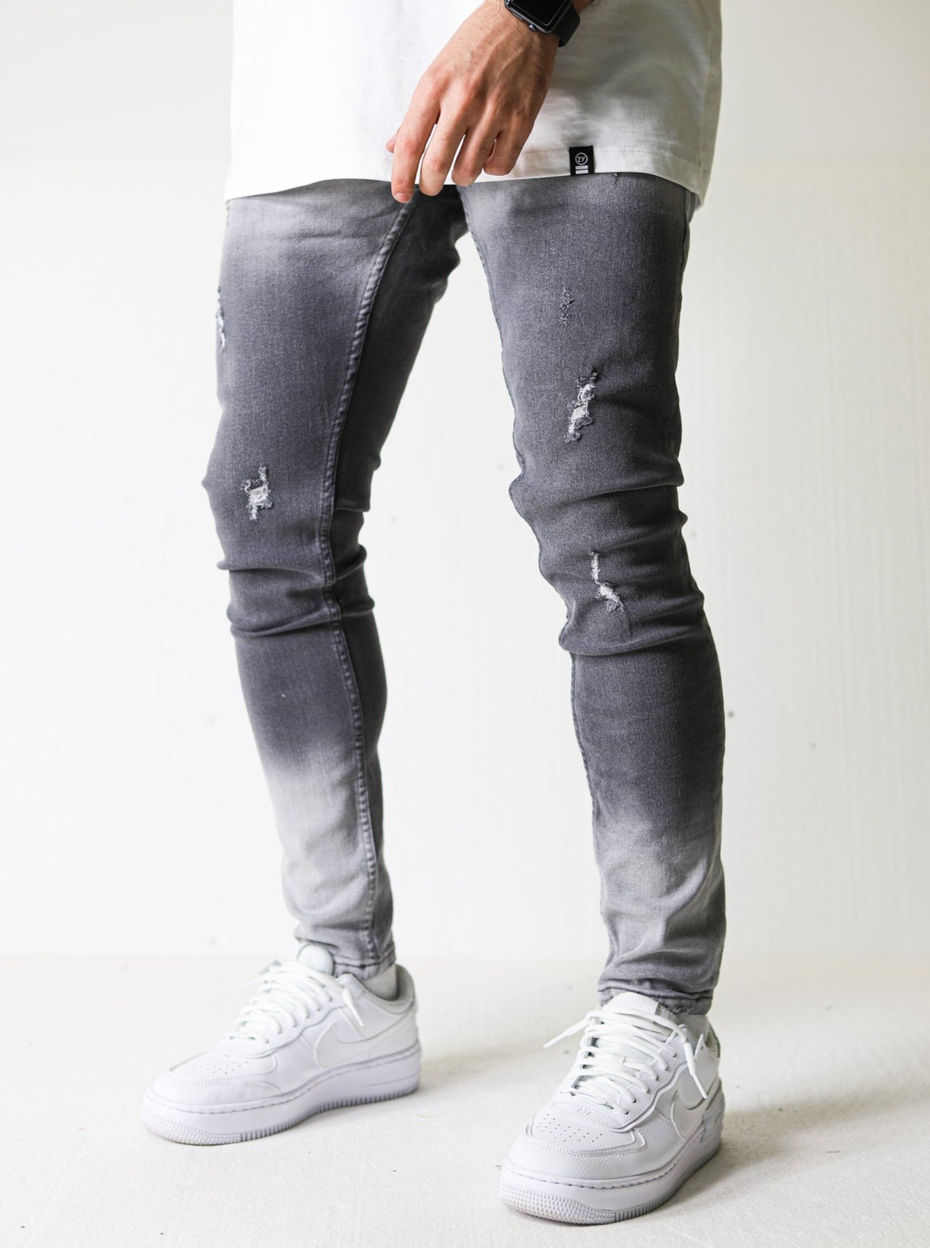 Premium Degrade Ripped Grey Jeans